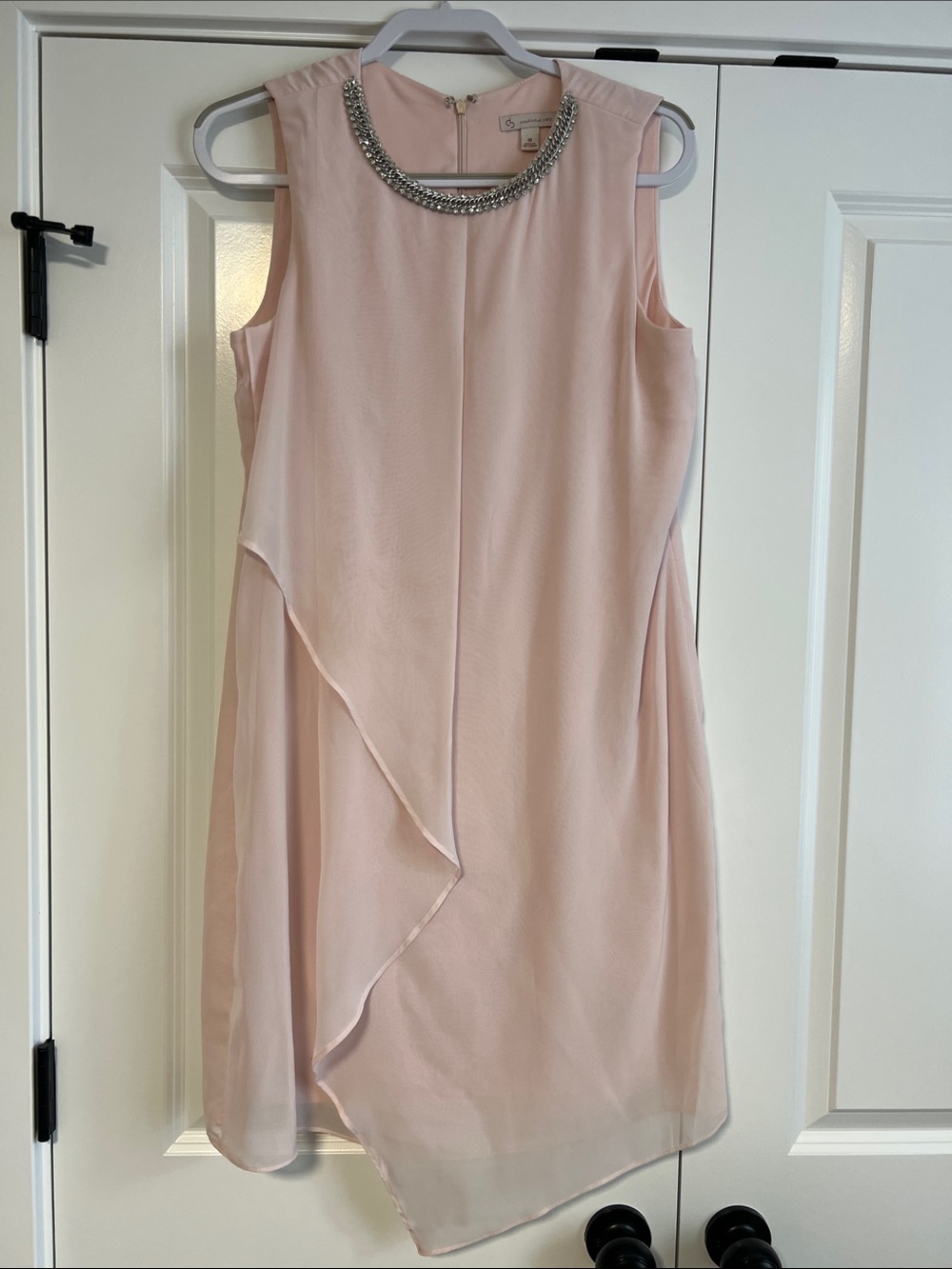 Sleeveless Asymmetrical Mini Dress with Crystal Collar in Light Pink